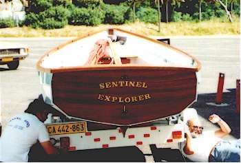 Explorer 18, transom of prototype wooden boat